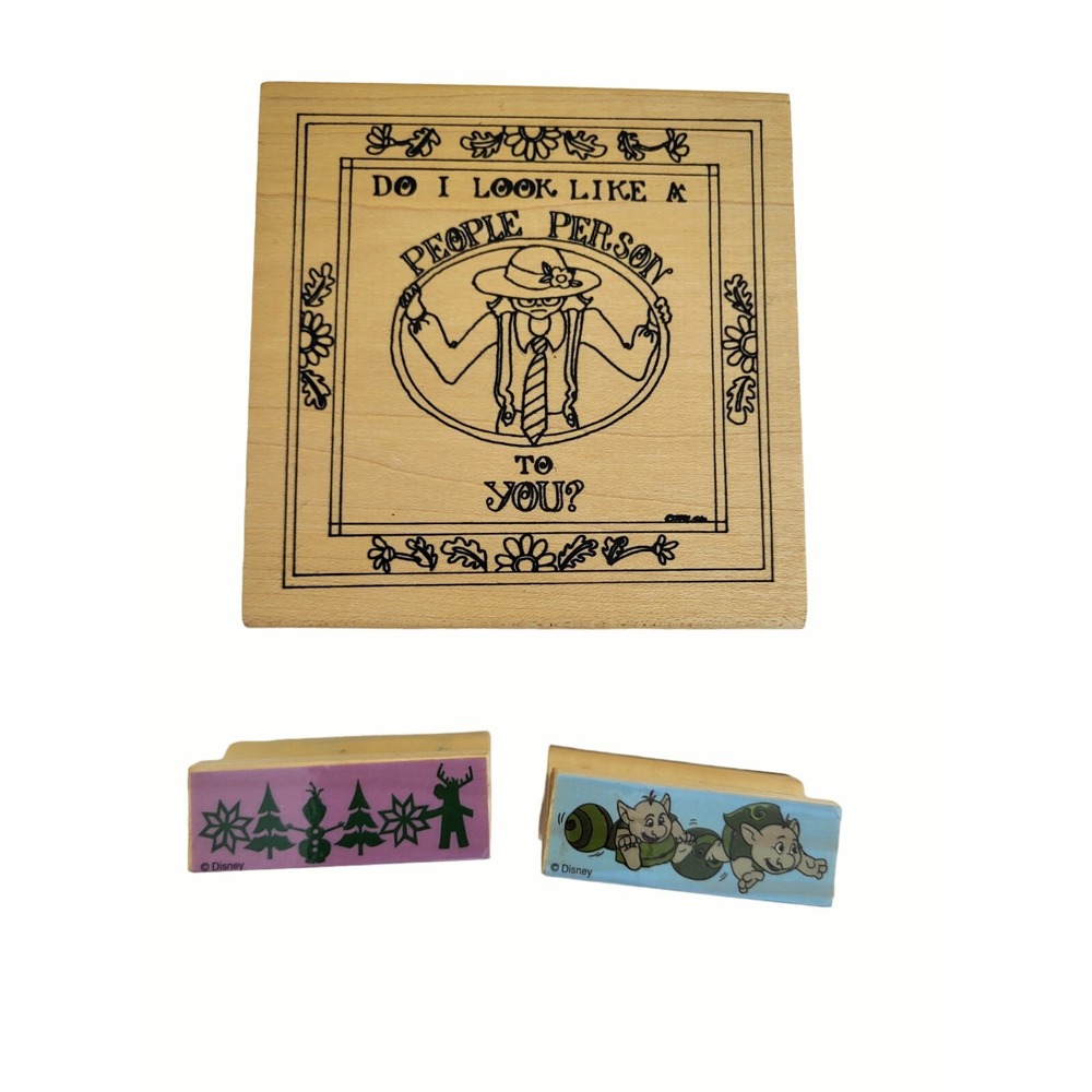 Lot of 3 -  2‎ Disney Rubber Stamps & 1 Large Stamp Wooden Crafting Scrapbooking